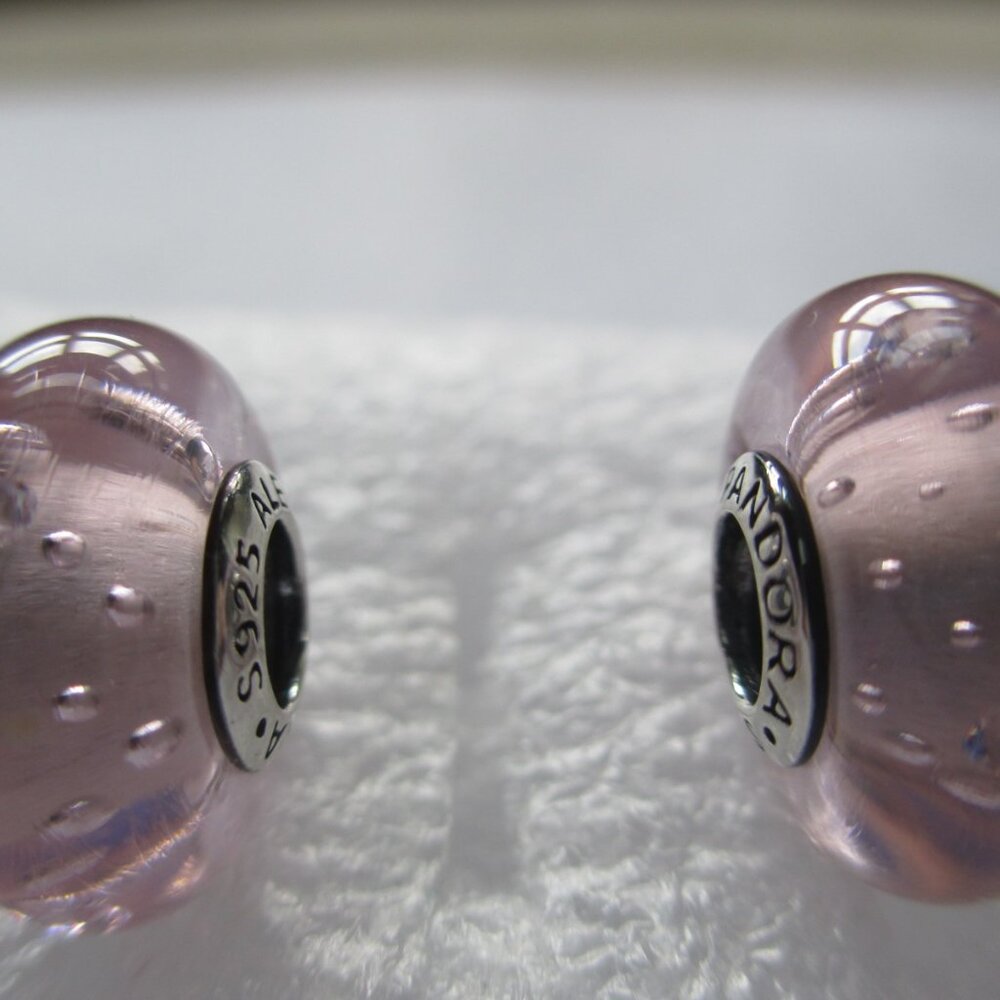 2 Pink Effervescence Clear CZ Pandora Charms Murano Glass Bead End of Summer Sal